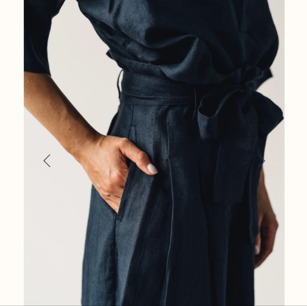 7115 By Szeki Pleated Linen Trouser Wide Leg Culotte S - Picture 4 of 16